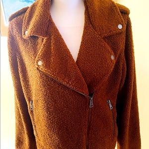 Max Studio brown teddy bear motorcycle jacket size L